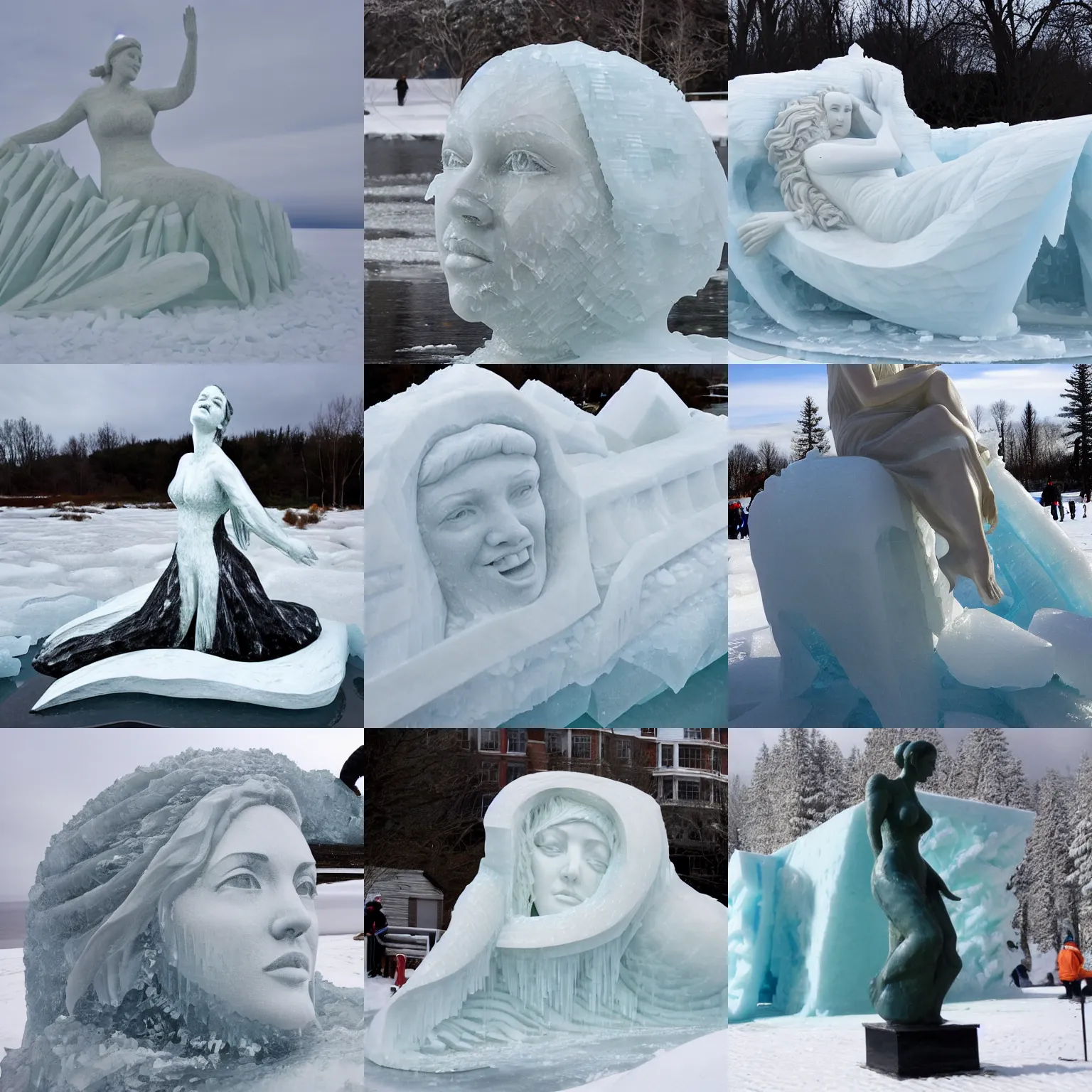 Prompt: kate winslet sculpture carved out of ice