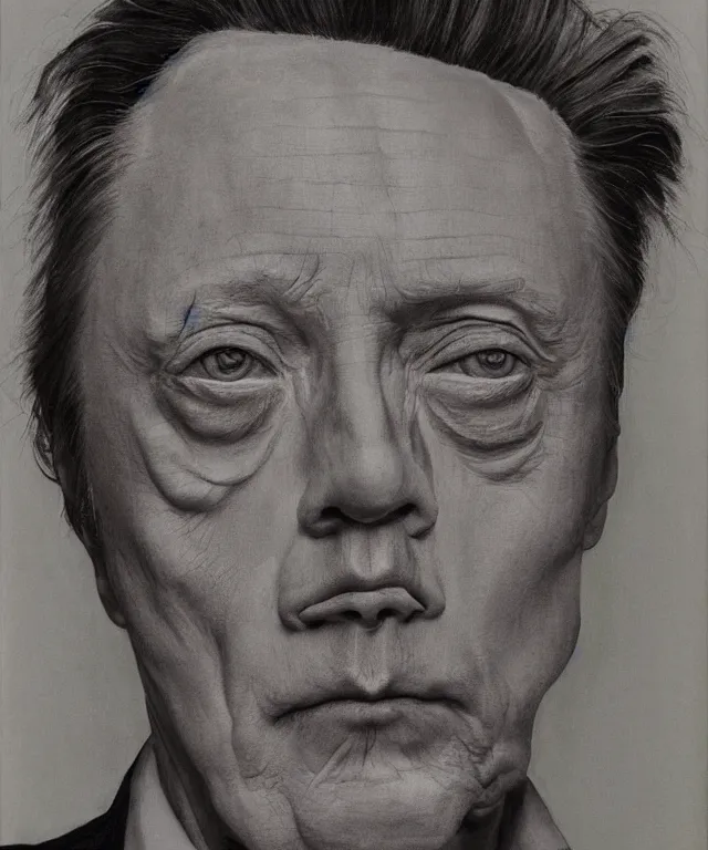 Prompt: photograph of christopher walken, enlarged facial features, by lucian freud, extra photorealistic details, ultra high quality, trending on pinteresst