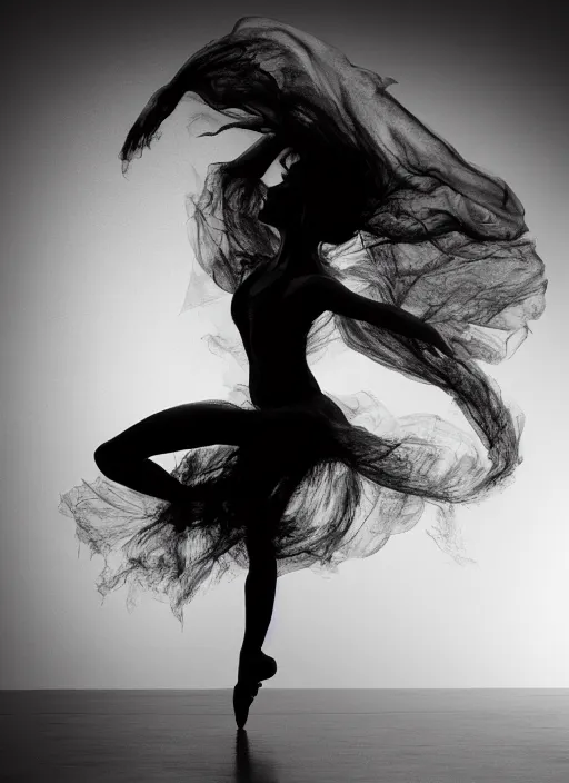 Image similar to a Photorealistic dramatic hyperrealistic render of a beautiful Female smoke dancer by Ken Brower and Deborah Ory of NYC Dance project,Lois Greenfield,Flowing cloth and smoke,Beautiful dynamic dramatic dark moody lighting,volumetric,shadows,cinematic atmosphere,Octane render,8K