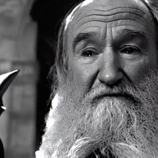 Prompt: Robin Williams playing Dumbledore in Harry Potter, screenshot