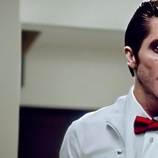 Prompt: film still of Jake Gyllenhaal as Patrick Bateman in American Psycho