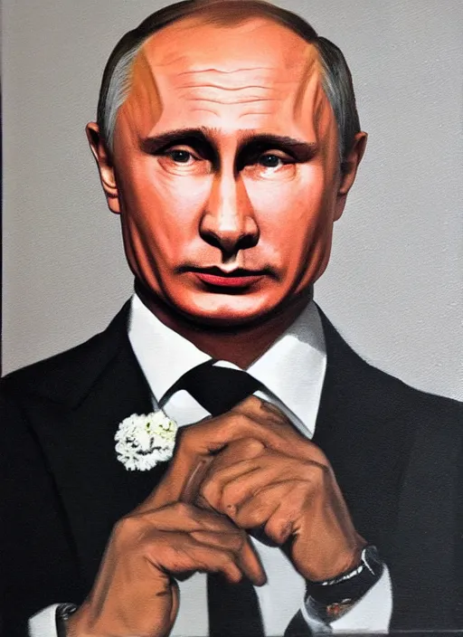 Prompt: putin as italian mobster, portrait painting, by enki art, fina art