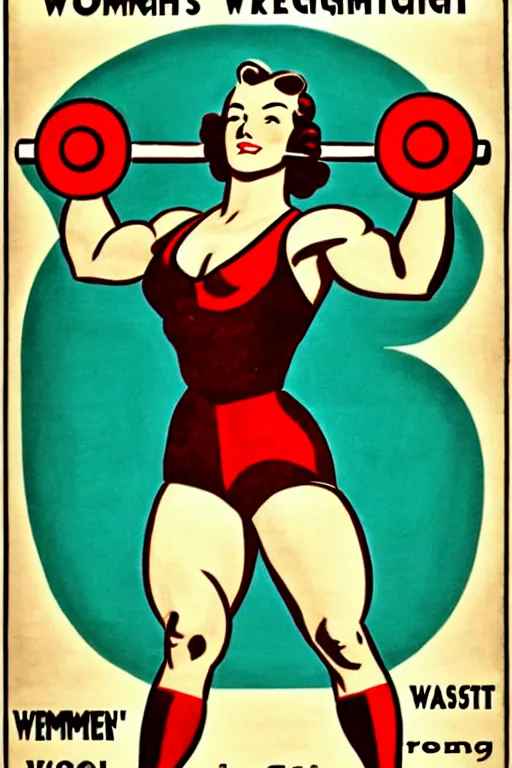 Prompt: 1940s womens weightlifting art poster