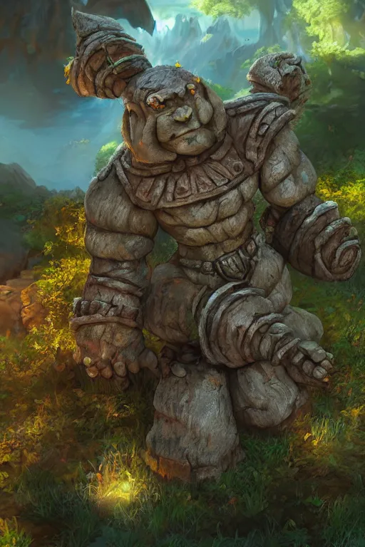 Image similar to zelda fantasy art giant golem troll wood rock greeble gemstone, global illumination ray tracing hdr fanart arstation by sung choi and eric pfeiffer and gabriel garza and casper konefal