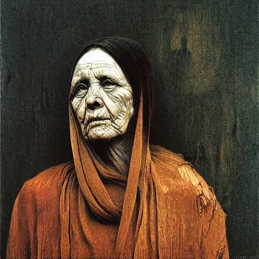 Prompt: portrait of 475 years old girl, painting by Beksinski