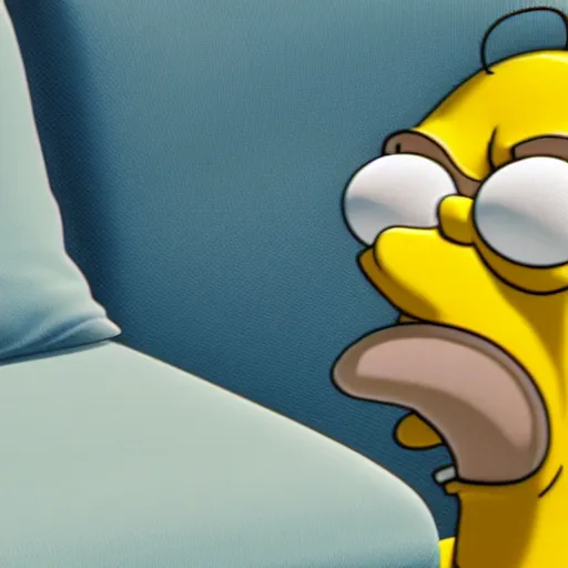 Image similar to octane render of homer simpson sitting on a couch, 8 k, very detailed, very intricate,