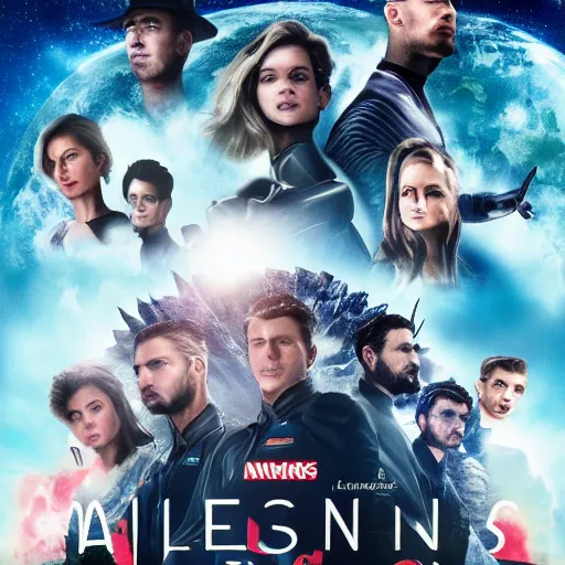 Prompt: alines invading earth, cinema poster, futuristic style