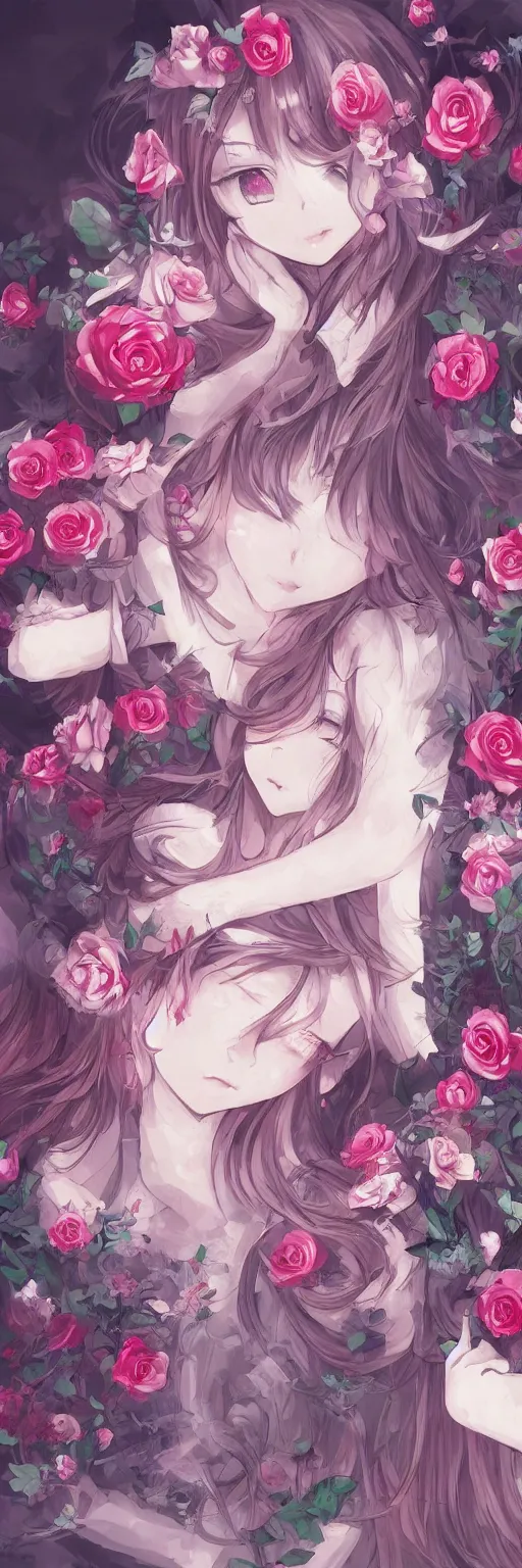 Image similar to Beautiful dream pictures, castle, roses, flowers,Very anime style, trending on art station