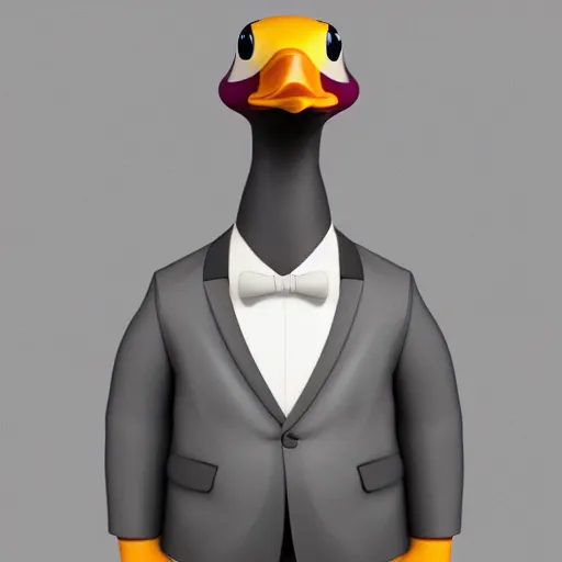 Image similar to a high detail photo of an antropomorphic duck wearing a suit, trending on artstation