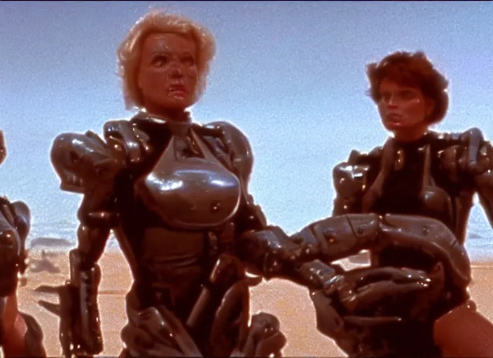 Prompt: still from a 1 9 8 0 s sci - fi movie directed by paul verhoeven and george miller