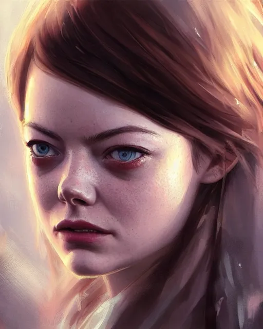 Prompt: emma stone, hyper realistic face, beautiful eyes, fantasy art, in the style of greg rutkowski, intricate, hyper detailed, smooth