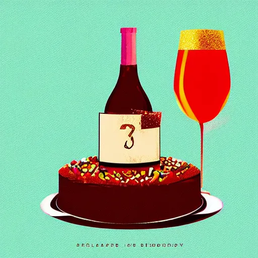 Image similar to “a birthday cake and wine imagined by Petros Afshar”