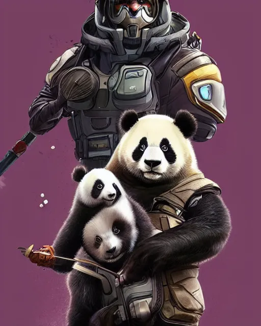 Prompt: Panda as an Apex Legends character digital illustration portrait design by, Mark Brooks and Brad Kunkle detailed, gorgeous lighting, wide angle action dynamic portrait