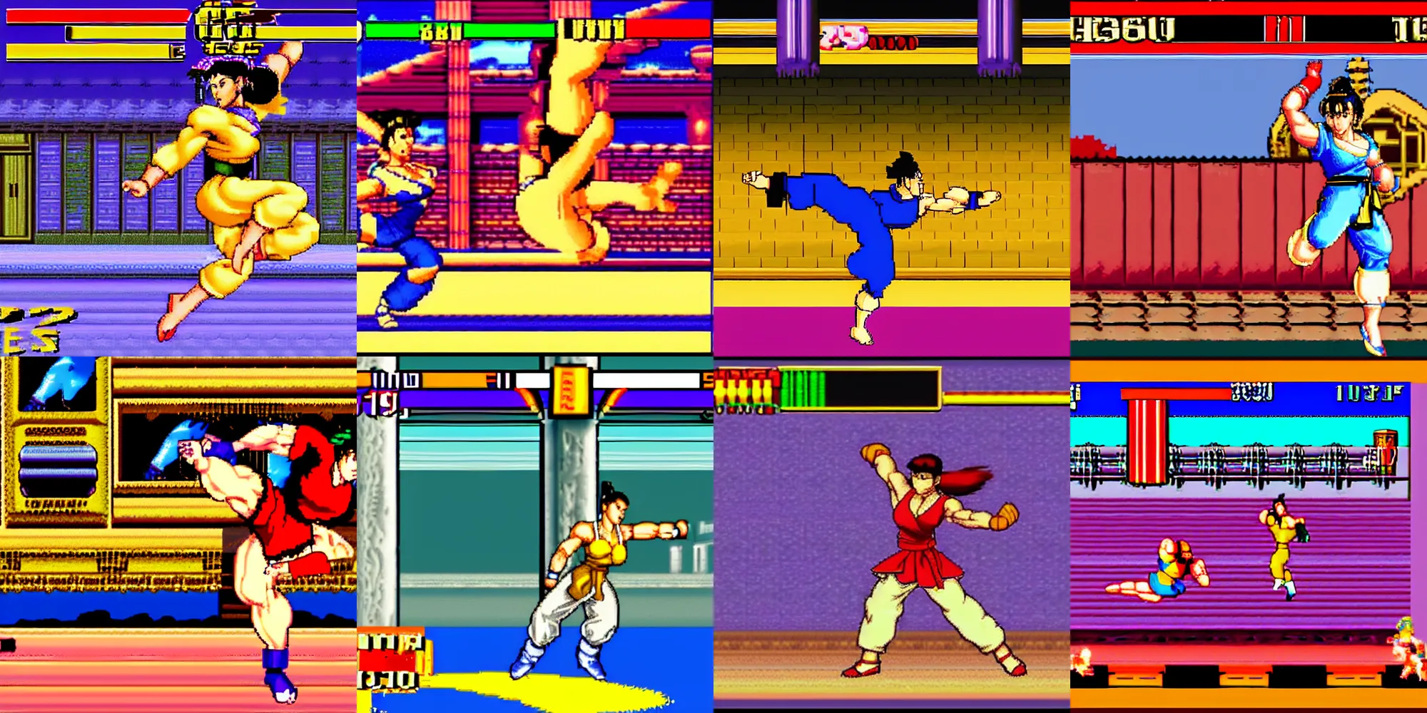 Prompt: chun - li, standing, doing a high kick, screenshot from street fighter ii