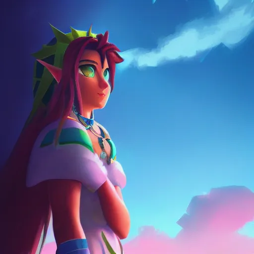 Image similar to portrait, palutena from smash, surreal photography, sunrise, blue sky, dramatic light, impressionist painting, digital painting, artstation, simon stalenhag