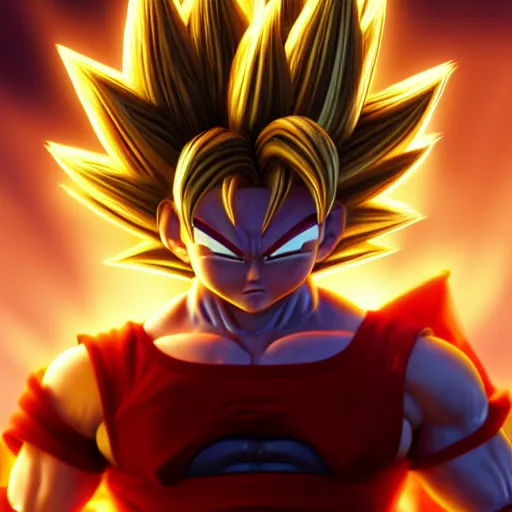 Image similar to tabby cat going super saiyan, goku, golden hour, fantasy, sharp focus, digital art, hyper realistic, 4 k, unreal engine, highly detailed, hd, dramatic lighting by brom, trending on artstation