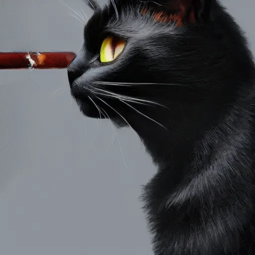 Image similar to a portrait of a black cat smoking a cigarette fantasy intricate cinematic lighting highly detailed digital painting artstation concept art smooth