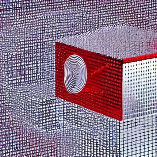 Prompt: chrome spheres on a red cube, diffraction