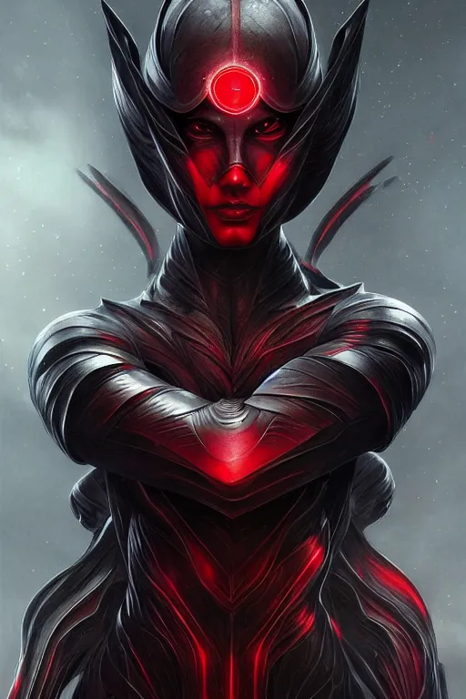 Image similar to very very beautiful longshot photo of chthonic Gal Gadot with demonic red eyes, on black helmet and black veins, intricate, elegant, highly detailed, artstation, concept art, smooth, sharp focus, illustration, art by artgerm, Beksinski, Giger