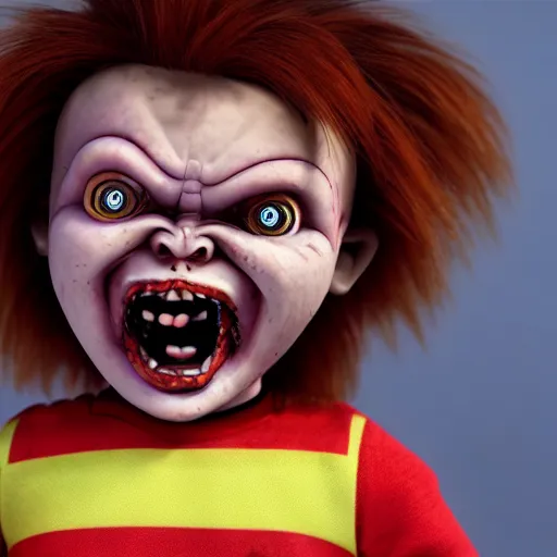 Image similar to chucky doll screaming popsicle octane render, unreal engine