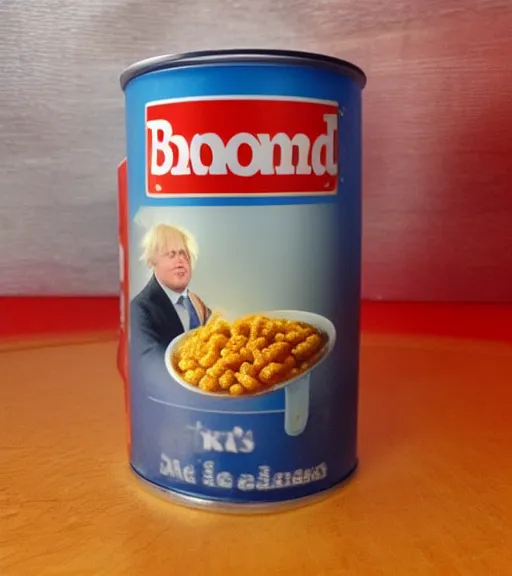 Prompt: boris johnson holding can of baked beans funko pop still sealed in box, ebay listing