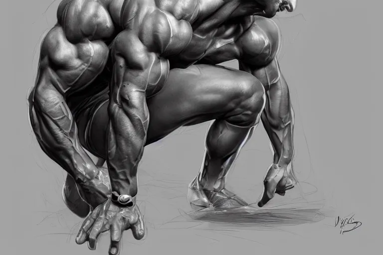 Image similar to gigachad luigi bodybuilder crouching by ilya kuvshinov, ernest khalimov body, super mario bros symmetrical face concept art, hyper realistic, intricate, elegent, highly detailed, digital painting, concept art, smooth, sharp, focus, illustration, art by artgerm and greg rutkowski and alphonse mucha, artstation