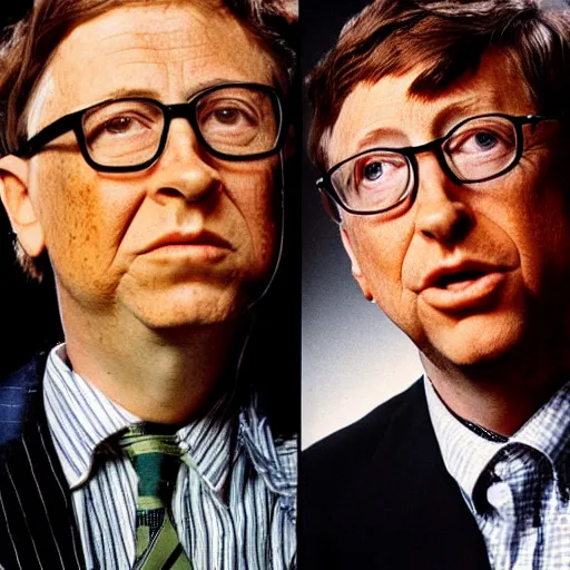 Prompt: bill hicks and bill gates in the style of gilbert and george