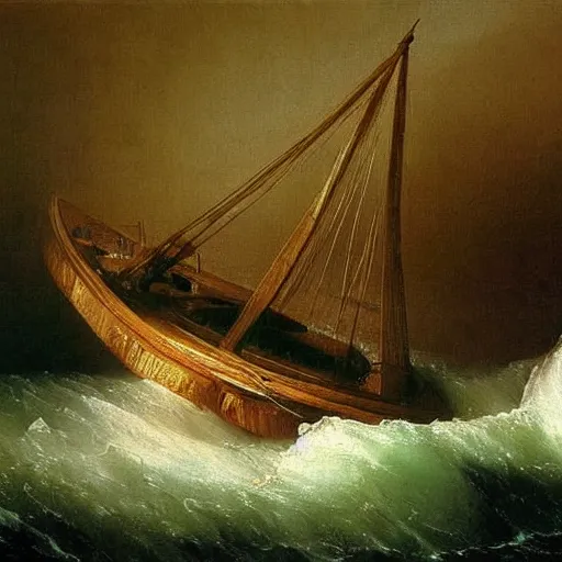Prompt: basement flooded with water, hyper realistic, oil on canvas, masterpiece painting, very detailed, by aivazovsky