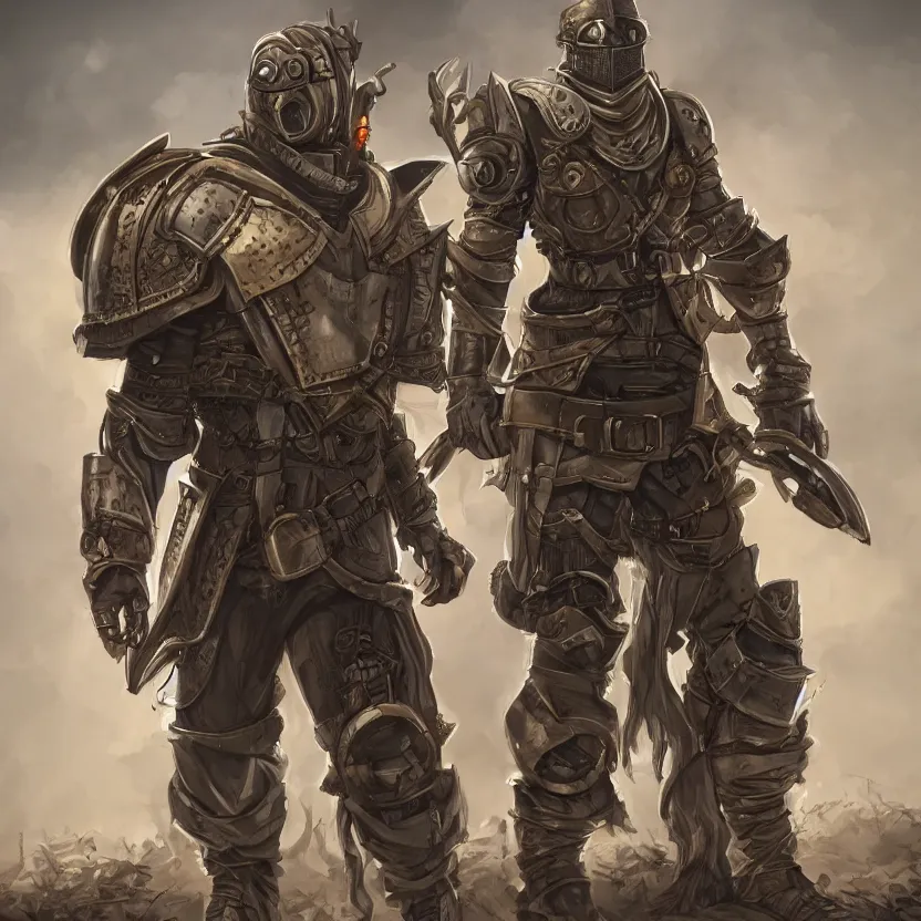 Image similar to a post - apocalyptic knight in the style of pathfinder / fallout trending on artstation deviantart pinterest detailed high resolution hd 8 k