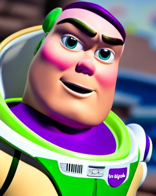 Image similar to Film still close-up shot of Jack black as Buzz Lightyear in the movie Toy Story 3. Photographic, photography