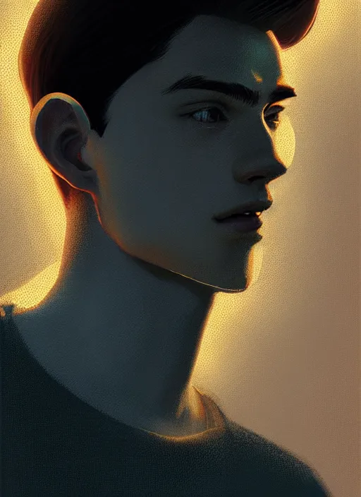 Image similar to portrait of teenage archie andrews, freckles, intricate, elegant, glowing lights, highly detailed, digital painting, artstation, concept art, smooth, sharp focus, illustration, art by wlop, mars ravelo and greg rutkowski