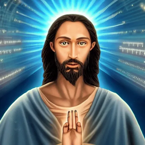 Prompt: the avatar of jesus reincarnated in 2022 as an Artificial Intelligence being
