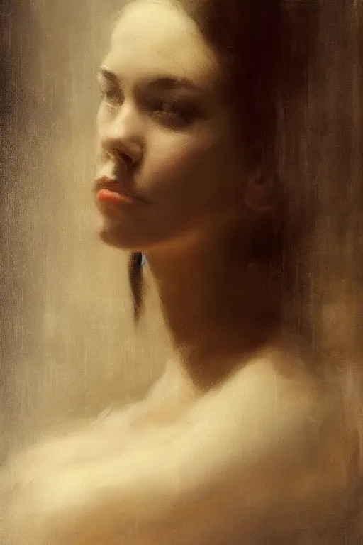 Image similar to detailed cinematic moody colors studio portrait of the memories of a victorian lady with a sensual pose kissing a gentleman high quality by jeremy mann, only one head single portrait