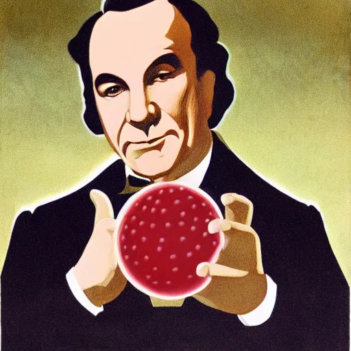 Image similar to Art deco portrait of Doctor Phlox affectionately holding a tribble in his hand