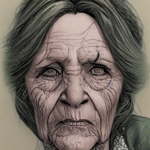 Prompt: a beautiful portrait of an old woman Travis Charest style