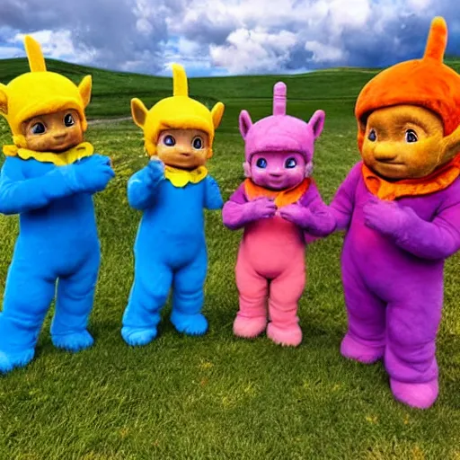 Prompt: teletubbies in hazmat suits