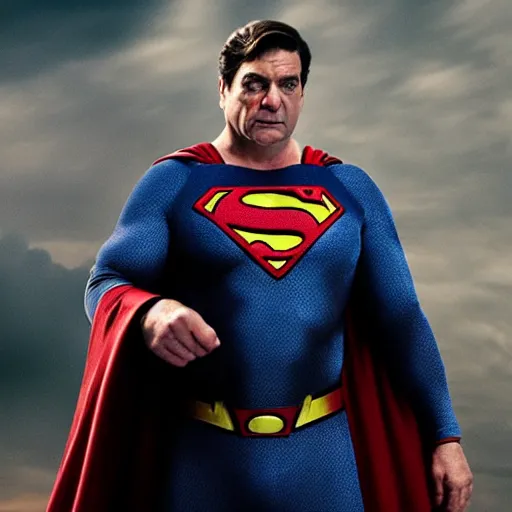 Prompt: John Goodman as Superman, 4K, epic, cinematic, focus, movie still, fantasy, serious, extreme detail, atmospheric, dark colour, sharp focus