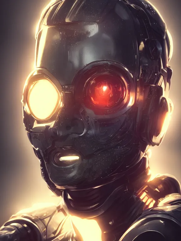 Image similar to comic portrait art of a cpu cyborg 8 k ultra realistic, lens flare, atmosphere, glow, detailed, intricate, full of colour, cinematic lighting, trending on artstation, 4 k, hyperrealistic, focused, extreme details, unreal engine 5, cinematic, masterpiece