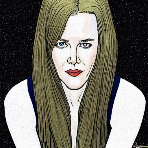 Prompt: “ nicole kidman retro minimalist portrait by jean giraud, moebius starwatcher comic, 8 k ”