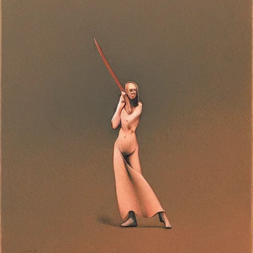 Prompt: a ultra detailed illustration of a woman holding a machete, by Zdzisław Beksiński, trending on ArtStation,