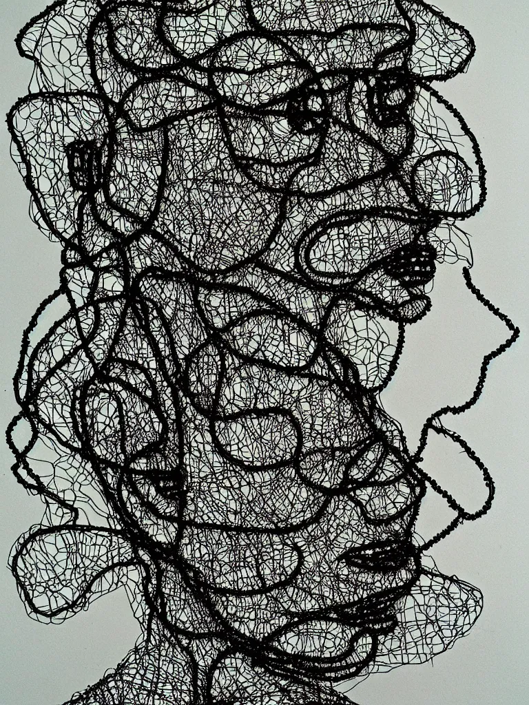 Prompt: wire art lineography portrait inspired a character from egon schiele's work
