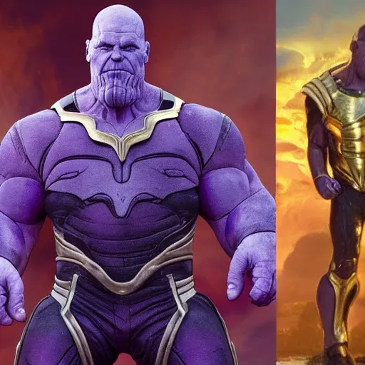 Image similar to thanos is the pope, purple skin, josh brolin, clerical clothes, full body shot, realistic, highly detailed