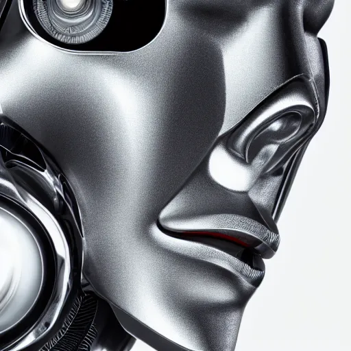 Image similar to portrait of a chrome robot with a humanoid face, insanely detailed intricate octane render, 8 k artistic photography, photorealistic