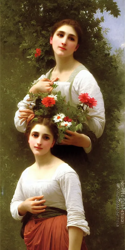 Prompt: The florist, painted by William-Adolphe Bouguereau