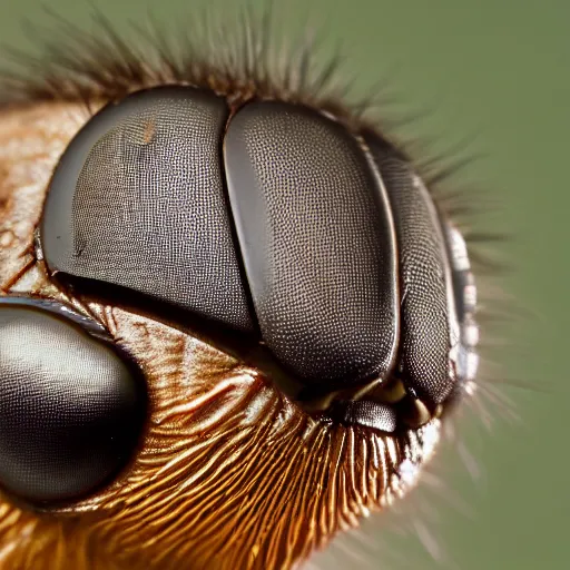 Image similar to a macro photograph of a fly with donald trump head and face