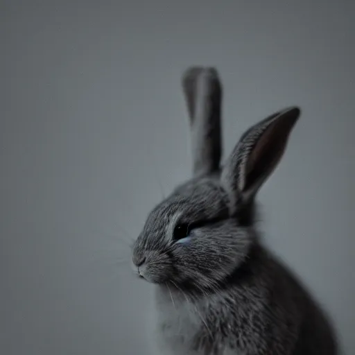 Prompt: a shallow depth of field, soft light, portrait of a grey rabbit