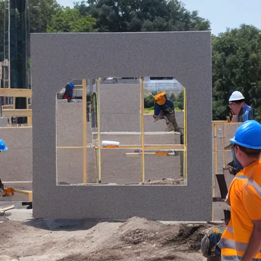 Image similar to construction workers working on a square portal