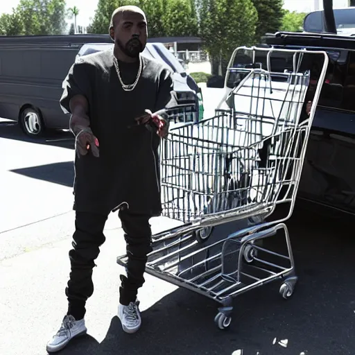 Prompt: kanye west driving a shopping cart