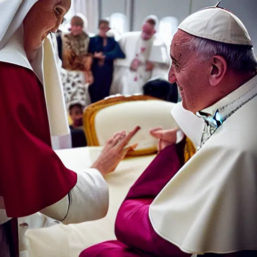 Image similar to photo of the Pope playing twister with a Nun, 50mm, beautiful photo