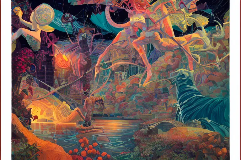 Image similar to traveling the river styx, tristan eaton, victo ngai, artgerm, rhads, ross draws